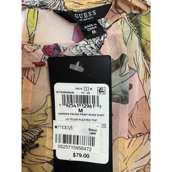 Guess Womens Pleated Long Sleeve Blouse Medium Multicolor Floral Print - Picture 4 of 5